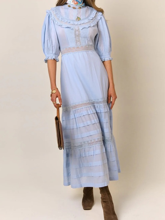 RIXO Dresses & Skirts - RIXO Rosa Crocheted Lace-Trim Light Blue 100% Cotton Maxi Dress NWT Size 2